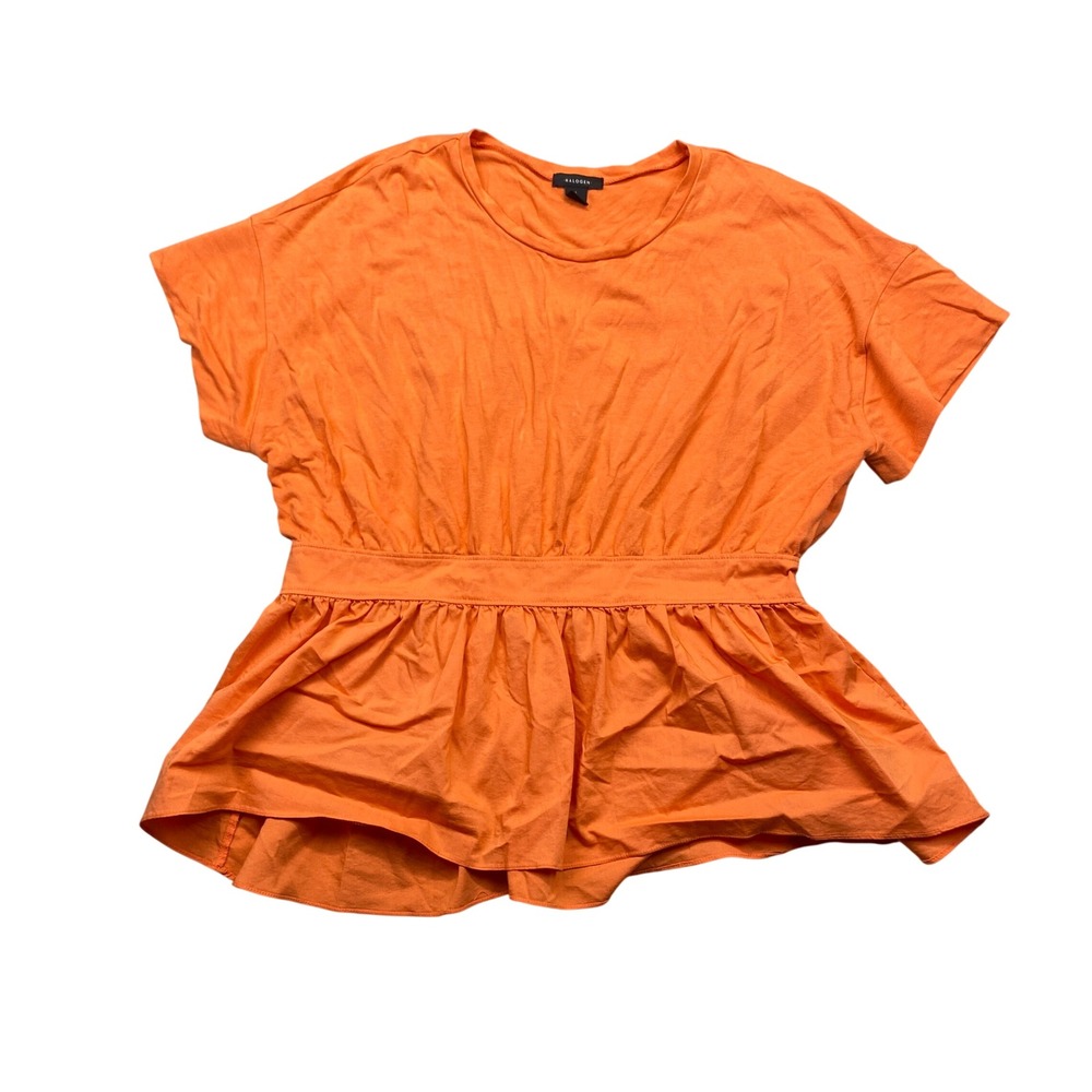 Halogen Orange Peplum Short Sleeve Knit Woven Mix Top‎ Size 1 Festive Boho